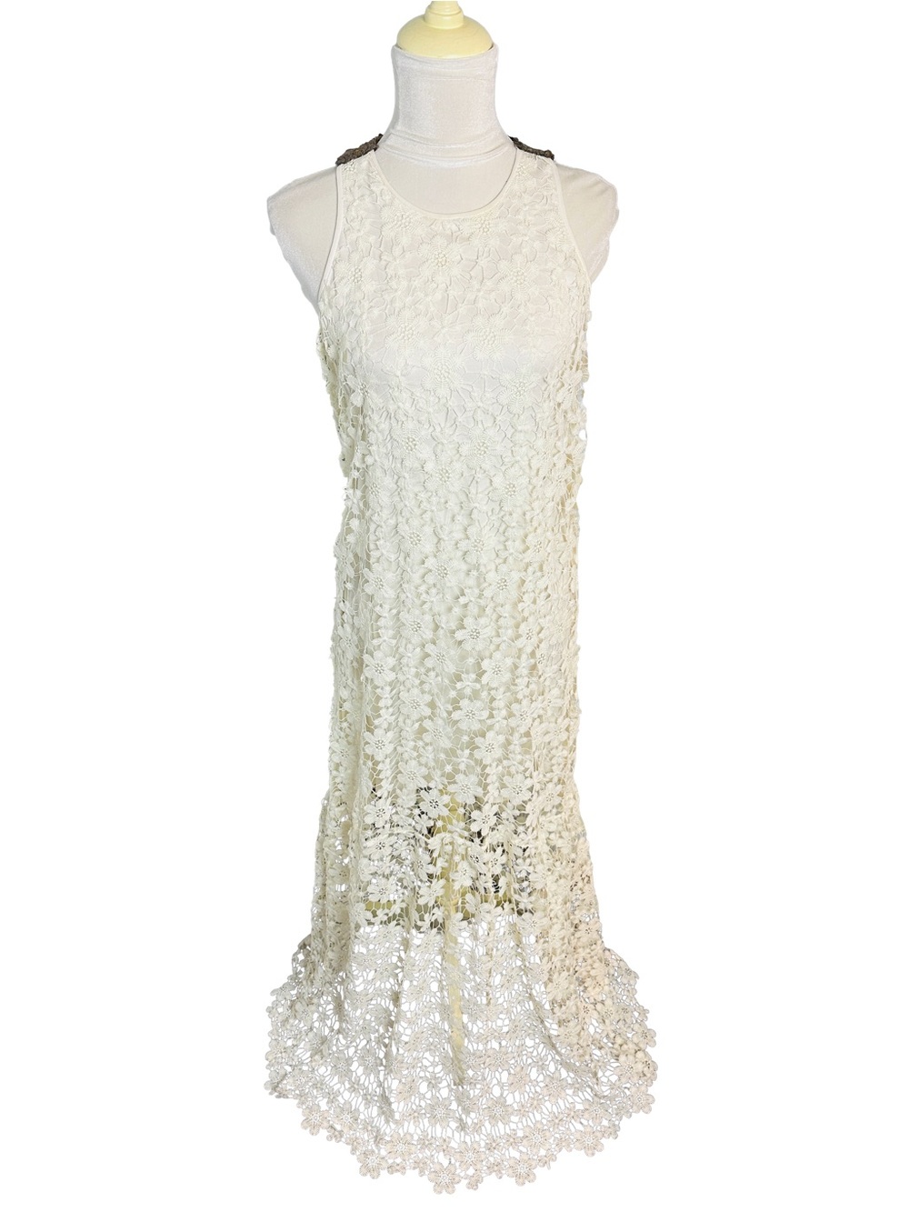 Argemiro Sierra Columbia Designer Floral Crochet Lace Maxi Dress Sequin Accent